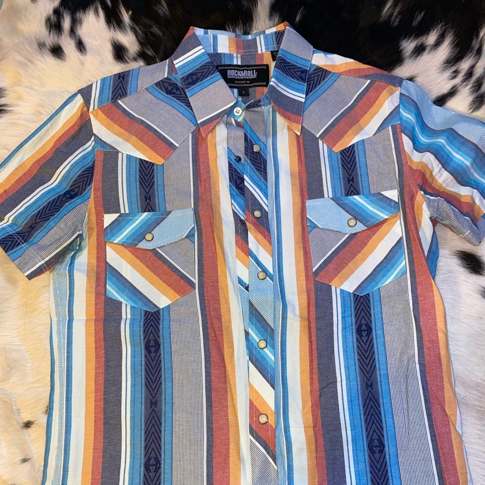 Rock and roll denim brush popper pearl snap